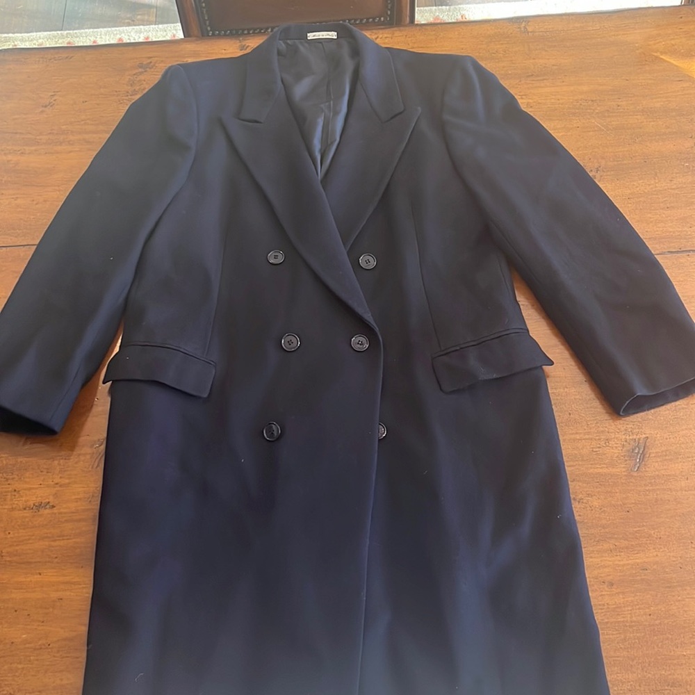 Italian Wool Navy Herringbone Overcoat